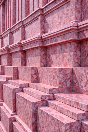 abstract background of red marble stairs in a row, perspective viewの素材