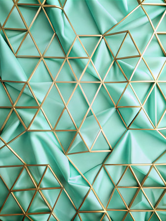 Turquoise metallic background with golden geometric patternの素材