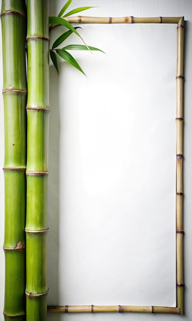 Bamboo with blank paper on white background, copy space for textの素材