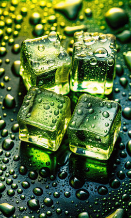 ice cubes with water drops on a black background. tinting. selective focusの素材