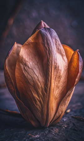Dried lotus flower on a dark background. Selective focus.の素材
