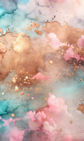 Abstract watercolor background with pink, blue and beige splashesの素材