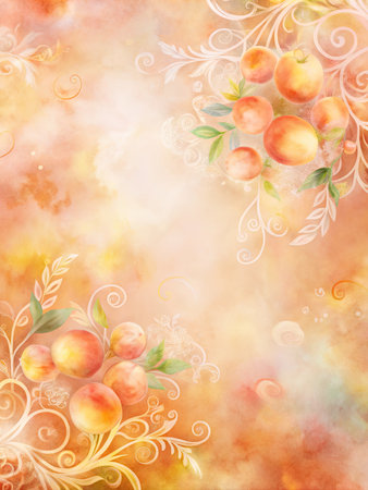 Watercolor floral background with peaches. Hand painted vector illustration.の素材