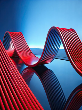 abstract background with curved lines in red and blueの素材