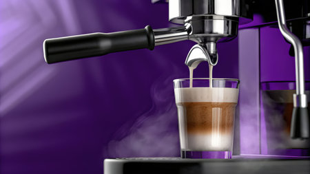 Coffee machine pouring milk into a glass.の素材
