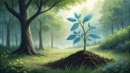 Green tree in the misty forest.の素材