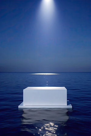 White podium on the sea in the night.の素材
