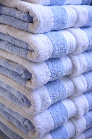 close up of a stack of towels in a store or home bathroomの素材