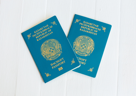 National passport of the Republic of Kazakhstan on a white backgroundの写真素材