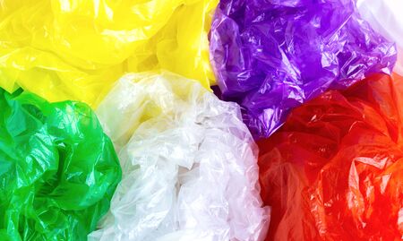 Collection of various plastic bags. background, ecologic, eco disposalの写真素材