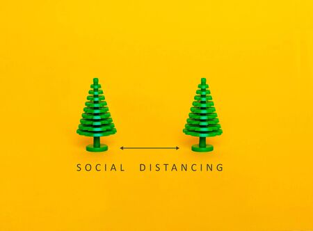 Two figures of a tree on a yellow background.の写真素材