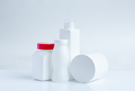 White Plastic Jars, Packaging. Garbage, environmental problemsの写真素材