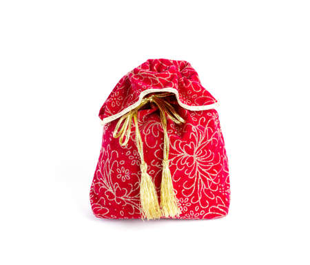 Filled Christmas bag on white backgroundの写真素材