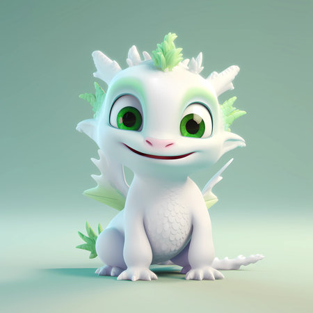 Little cute white with green dragon on a light green background. Symbol of 2024の素材