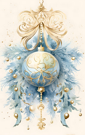 Christmas decorations balls, light aquamarine and beige, vintage poster design. New Year card.の素材