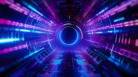 Digital tunnel in neon colorの素材