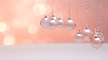 Transparent Christmas balls on a pink backgroundの素材