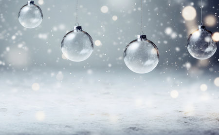 Transparent Christmas balls on a silver background.の素材
