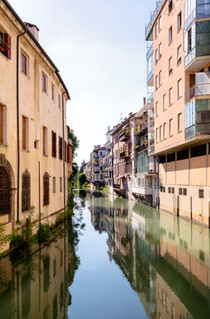 Buildings of Padua, the historic center of the city around which there is a canalの写真素材
