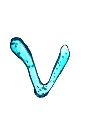 Tick, letter v from blue toothpaste with crystals inside. Style trendの写真素材