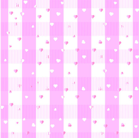 valentine's day background pattern. hearts on Pink gingham backgroundのイラスト素材
