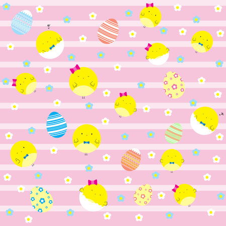 Cute colored Easter chicks pattern. Gift wrapping paper. fabric patternのイラスト素材