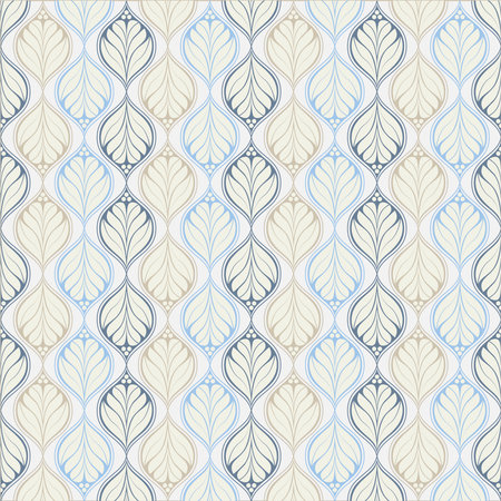 Seamless pattern with floral elements inspired by retro wallpaper designs in pastel colors.のイラスト素材