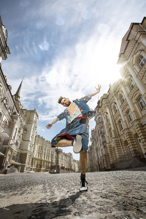 Man dancing Hip-hop in streetの写真素材
