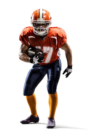 American football player in action white on isolatedの写真素材