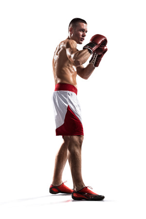 Professionl boxer is isolated on white backgroundの写真素材