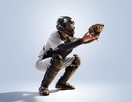isolated on white professional baseball player in action