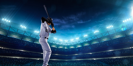 Professional baseball players on the grand arena in nightの写真素材