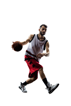 Basketball player in action isolated on white backgroundの写真素材