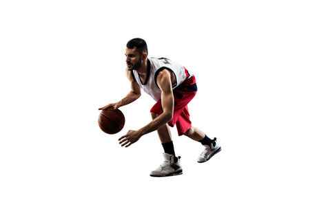 basketball player in action Isolated on whiteの写真素材