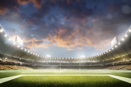 Empty night grand soccer arena in the lightsの写真素材
