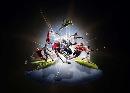 Multi sports collage from soccer basketball hockey footbal baseball dirt bike Multi sports collage from soccer basketball hockey footbal baseball dirt bike