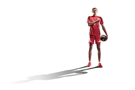 Professional valleyball player in action isolated on whiteの写真素材