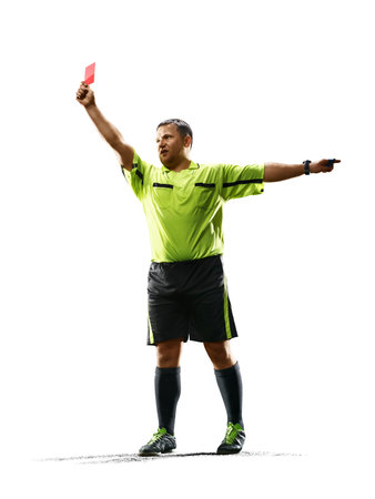 Professional soccer referee red card isolated on white background