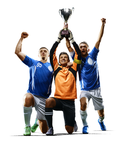 Professional soccer players celebrating victiryの写真素材