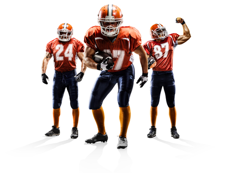 American football players in actionisolated on whiteの写真素材