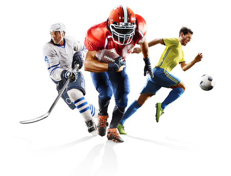 Multi sport collage soccer american football ice hockeyの写真素材