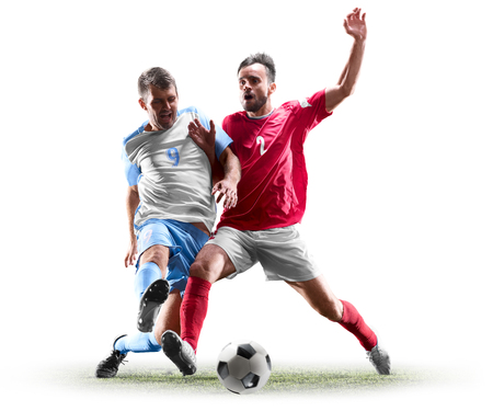 caucasian soccer players isolated on white backgroundの写真素材