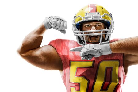 one american football player man studio isolated on white backgroundの写真素材