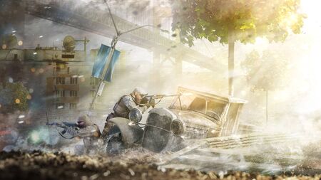 Spesial forces soldiers assault in the cityの写真素材