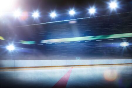 hockey stadium with spectators and an empty ice rink sport arenaの写真素材