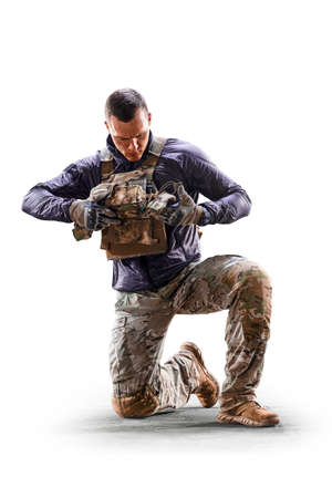 Soldier special forces isolated on the white background. Military concept of the future.の写真素材