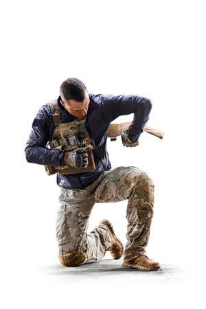 Soldier special forces isolated on the white background. Military concept of the future.の写真素材