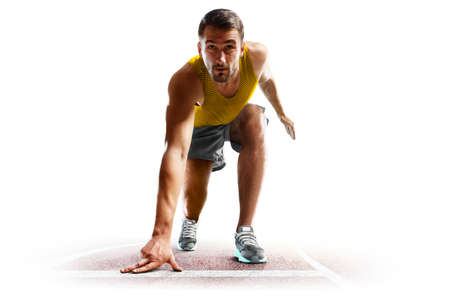man runner jogger running isolated on whiteの写真素材