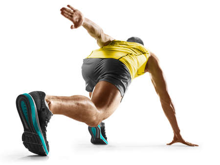 man runner jogger running isolated on whiteの写真素材