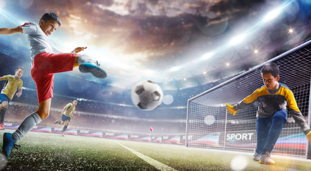 football soccer player in action isolated white backgroundの写真素材